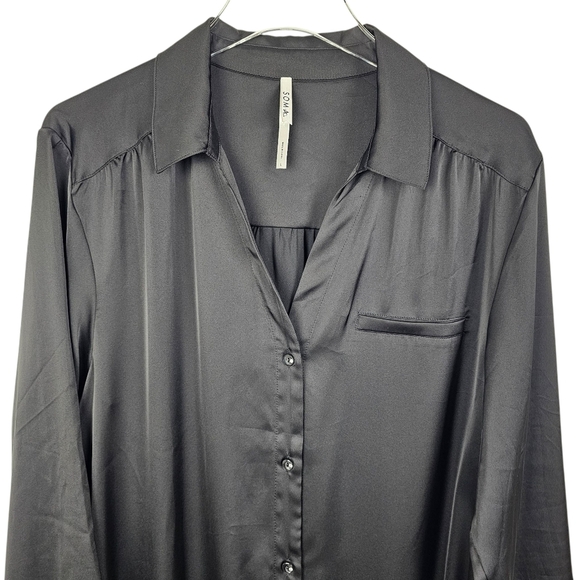 SOMA Satin Black Button Front Sleepshirt - Picture 11 of 14